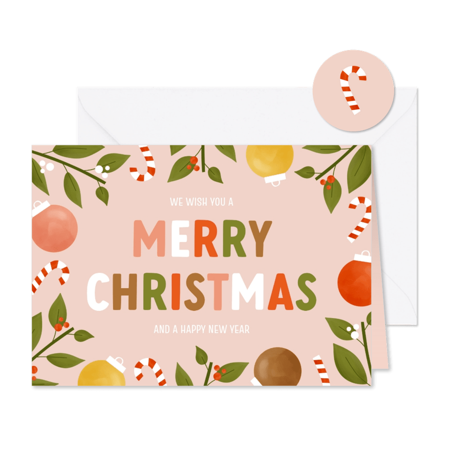 Kleurrijk kerstkaartje merry christmas met vrolijk patroon - Kaartimpressie