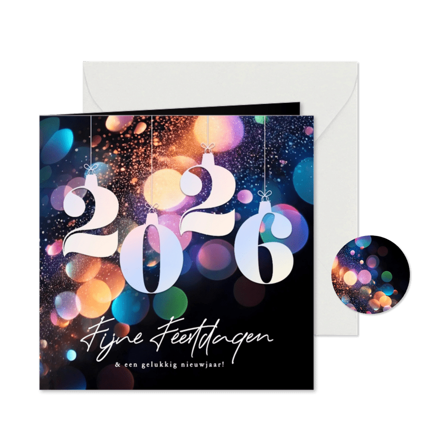 Kleurrijke chique nieuwjaarskaart met grote 2026 - Kaartimpressie