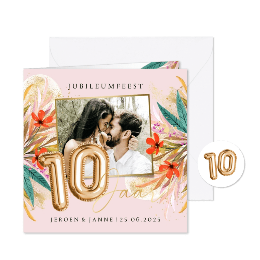 Kleurrijke uitnodigingskaart jubileum 10 jaar botanisch foto - Kaartimpressie