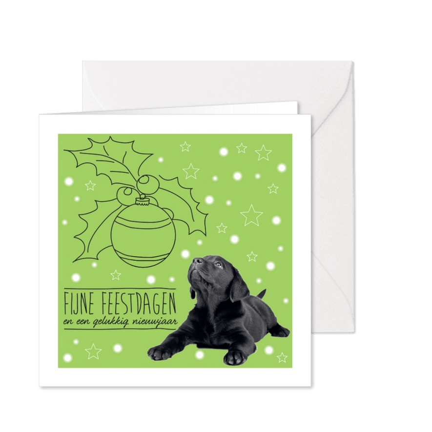 KNGF kerstkaart met hond en kerstbal - Kaartimpressie