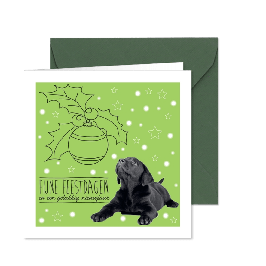 KNGF kerstkaart met hond en kerstbal - Kaartimpressie