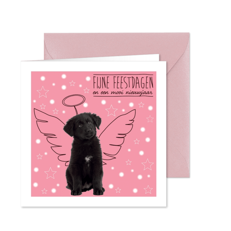 KNGF kerstkaart puppy als engeltje - Kaartimpressie