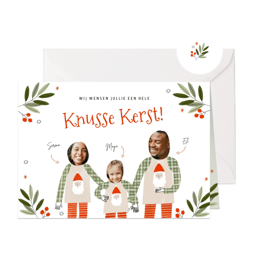 Knusse kerstkaart gezin pyjama's en foto's - Kaartimpressie