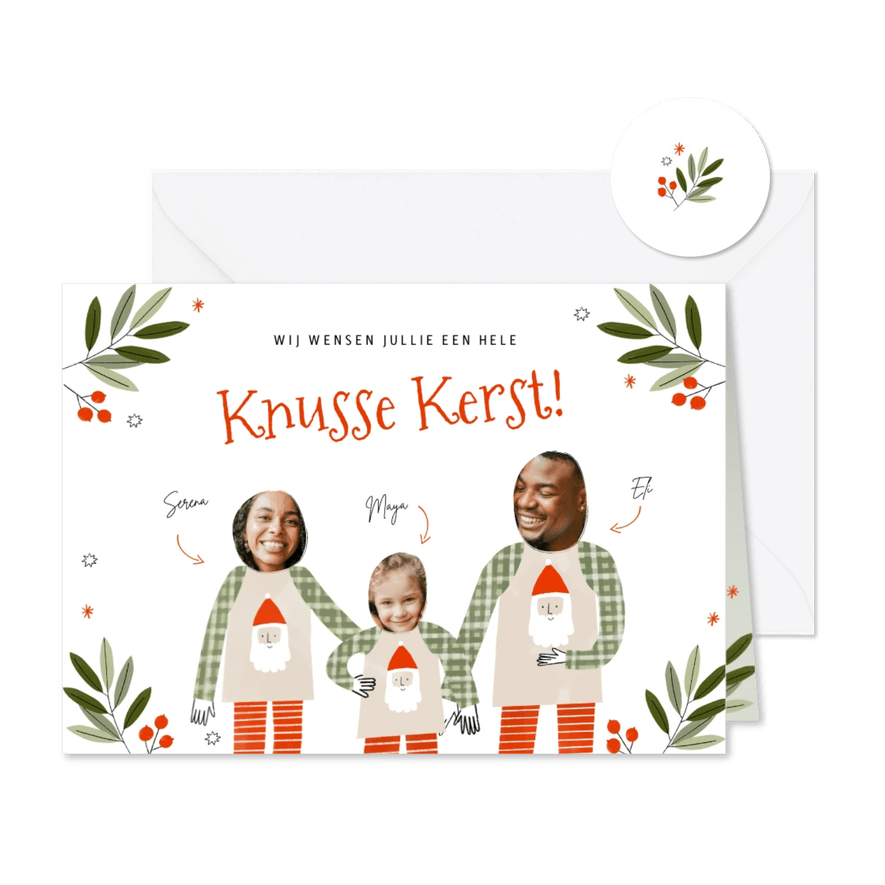 Knusse kerstkaart gezin pyjama's en foto's - Kaartimpressie
