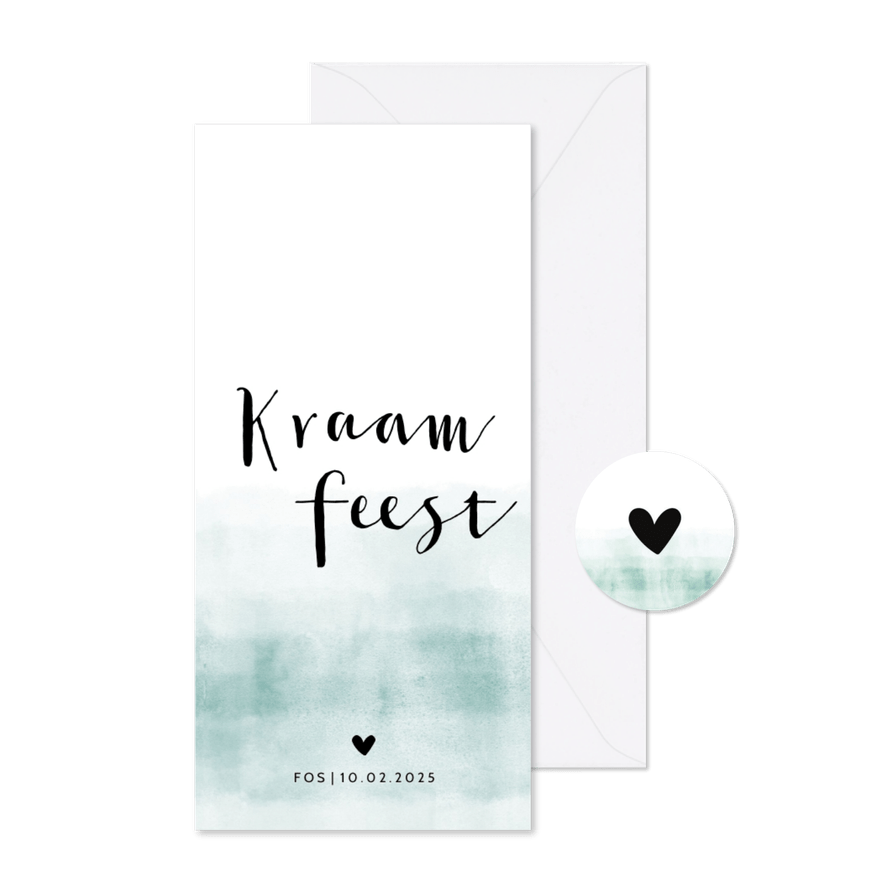Kraamfeest uitnodiging stoer blauwgroene waterverf - Kaartimpressie