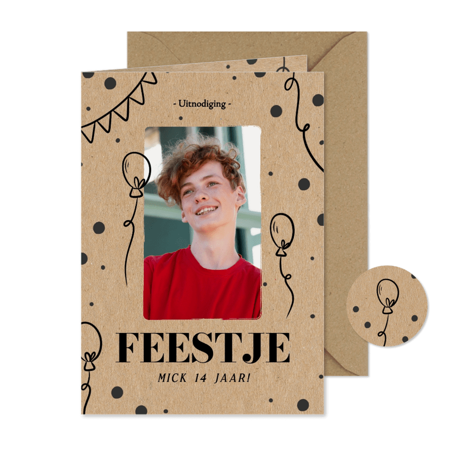 Kraft uitnodiging met ballonnen en foto - Kaartimpressie
