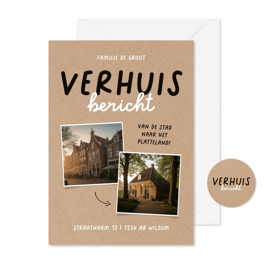 Kraft verhuiskaartje adreswijziging met foto's - Kaartimpressie