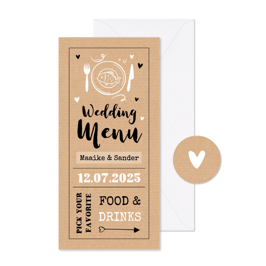 Kraftlook menukaart ticket doodle stoer festival - Kaartimpressie