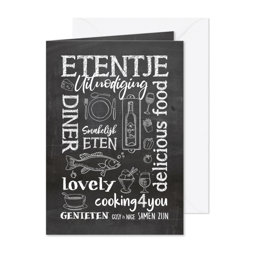 Krijtbord etentje handlettering - Kaartimpressie