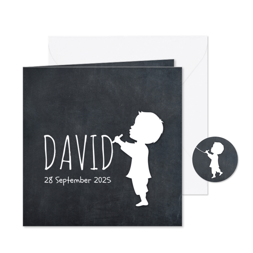 Krijtbord silhouet naam geboorte - Kaartimpressie