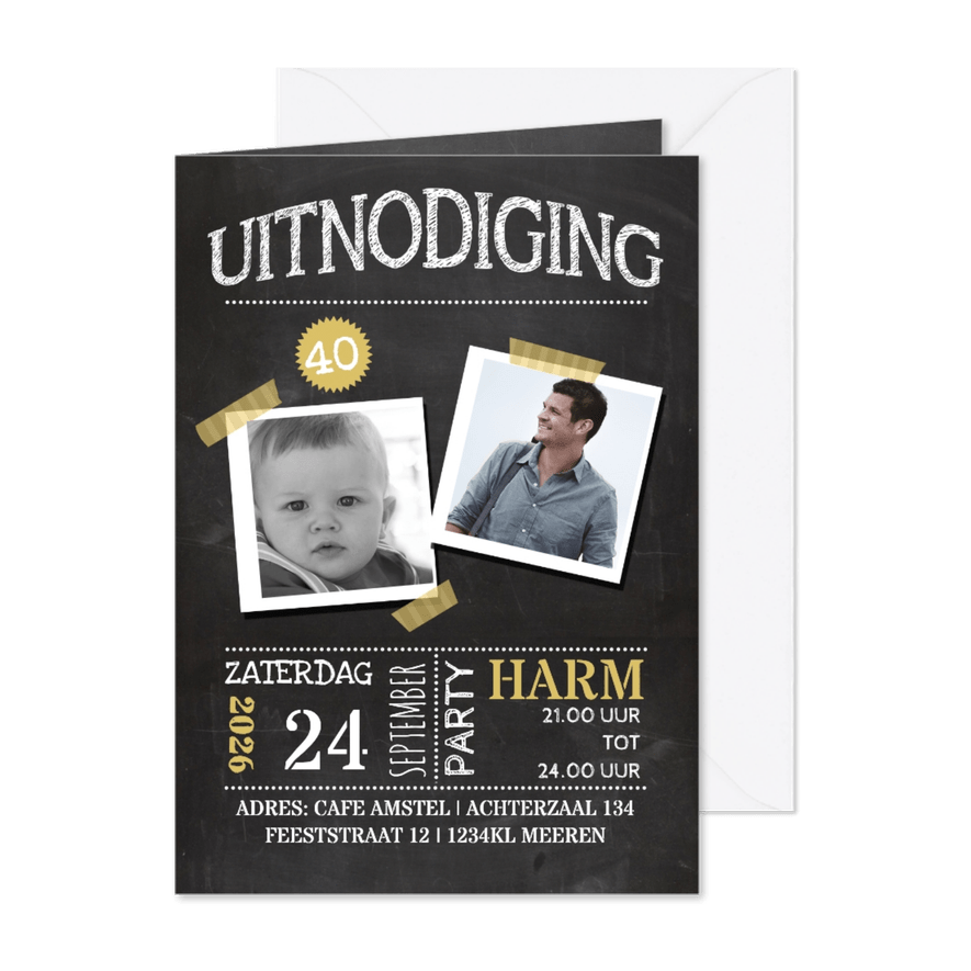 Krijtbord uitnodiging met foto - Kaartimpressie