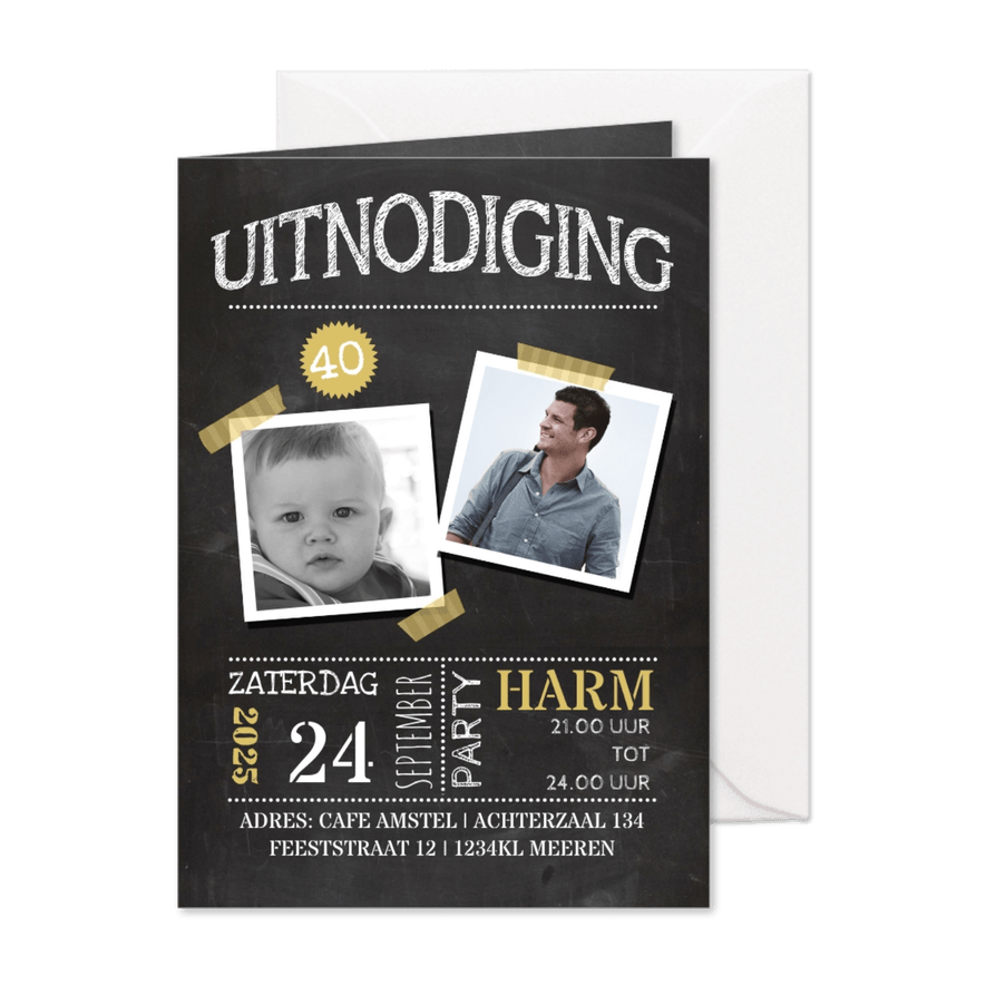 Krijtbord uitnodiging met foto - Kaartimpressie