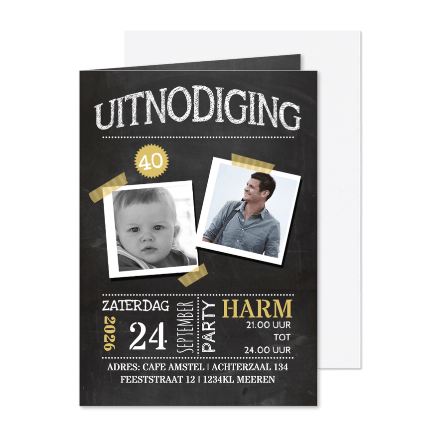 Krijtbord uitnodiging met foto - Kaartimpressie