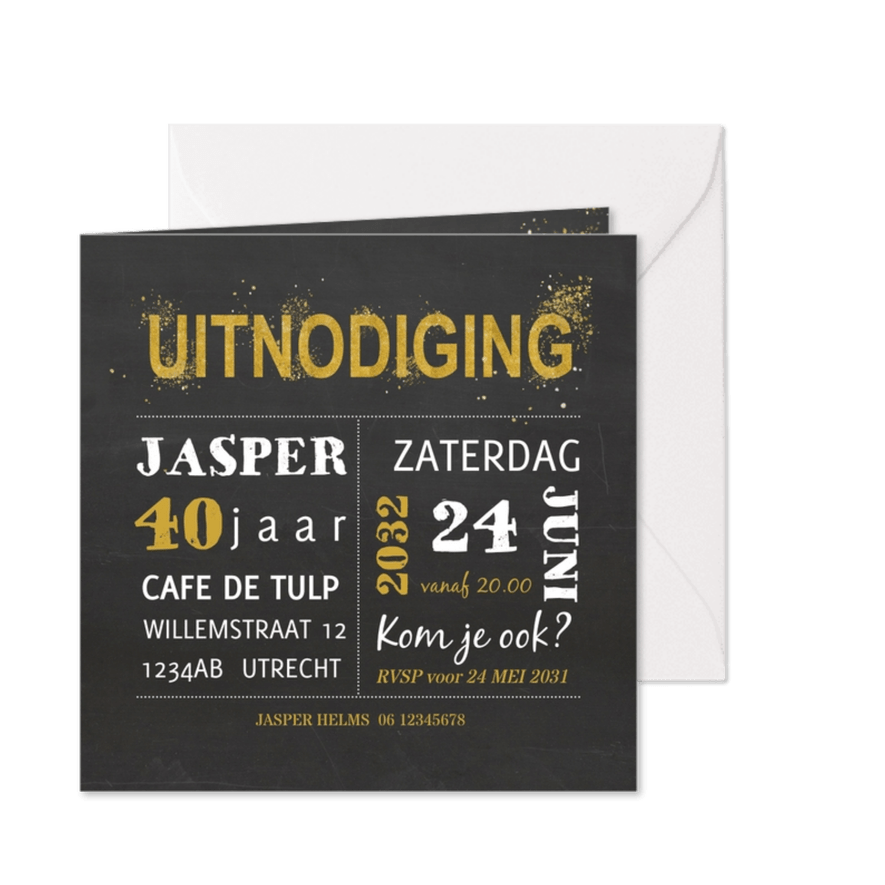 Krijtbord vierkant verjaardagsfeest - Kaartimpressie