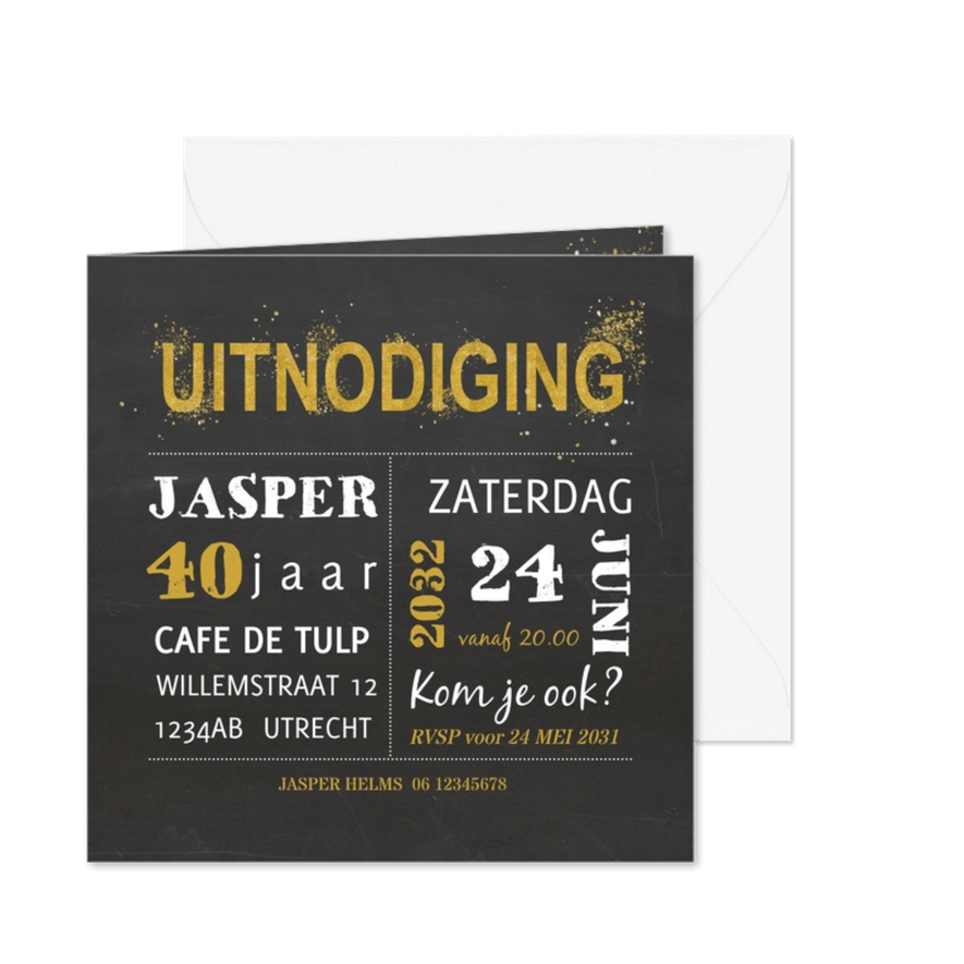 Krijtbord vierkant verjaardagsfeest - Kaartimpressie