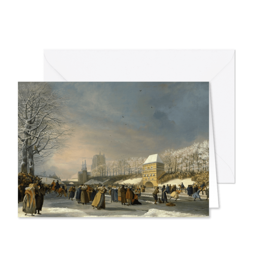 Kunstkaart van Nicolaas Baur. Schaatswedstrijd voor vrouwen  - Kaartimpressie