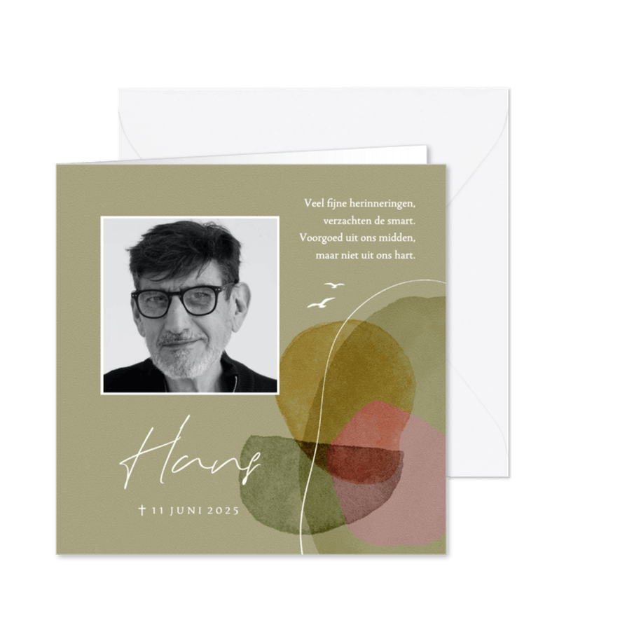 Kunstzinnige rouwkaart abstracte vormen vogels foto - Kaartimpressie