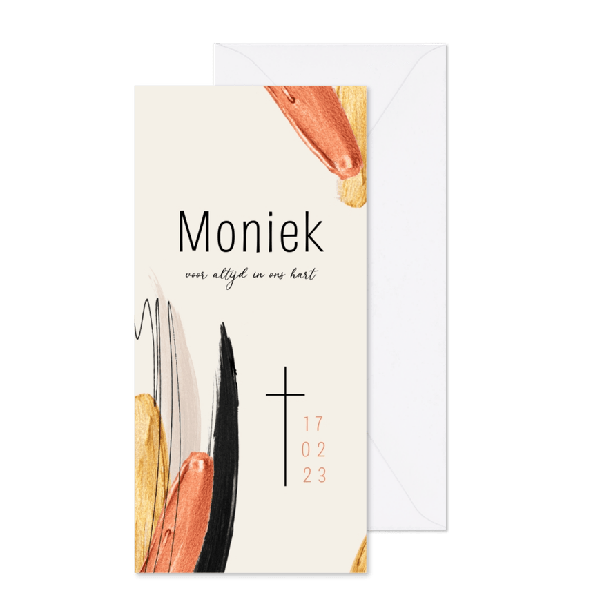 Kunstzinnige rouwkaart met verfstreken - Kaartimpressie