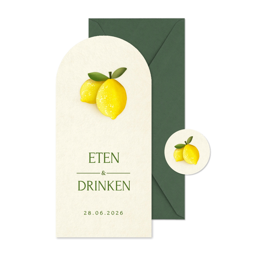 Langwerpig staande menukaart in boogvorm met citroenen - Kaartimpressie