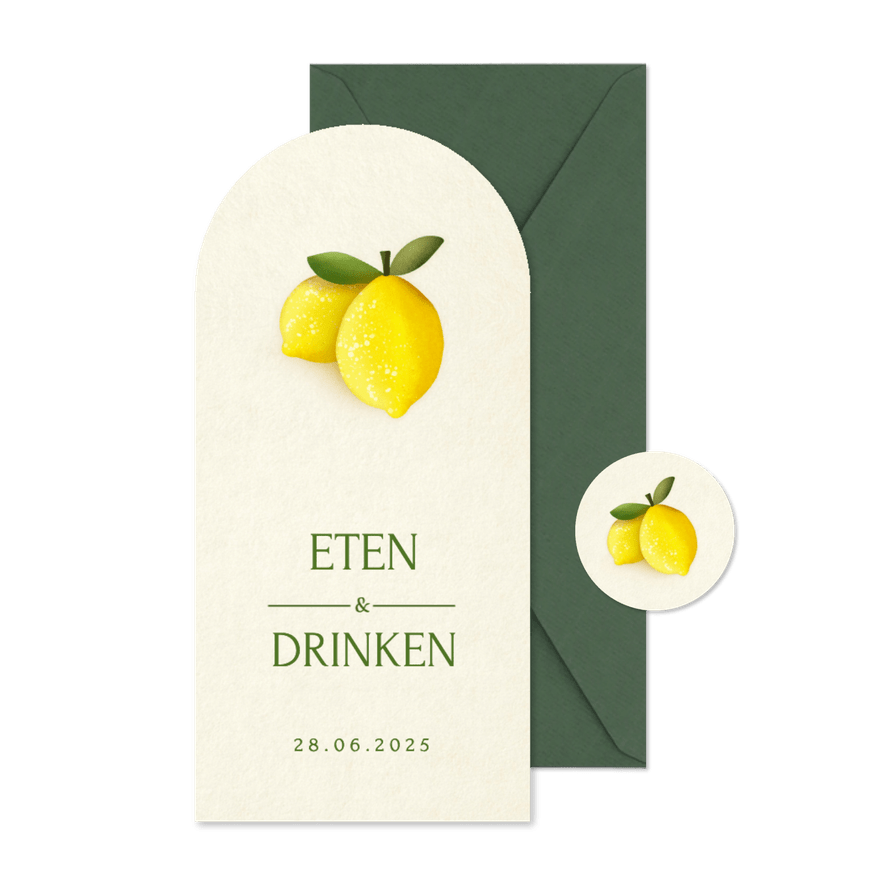 Langwerpig staande menukaart in boogvorm met citroenen - Kaartimpressie