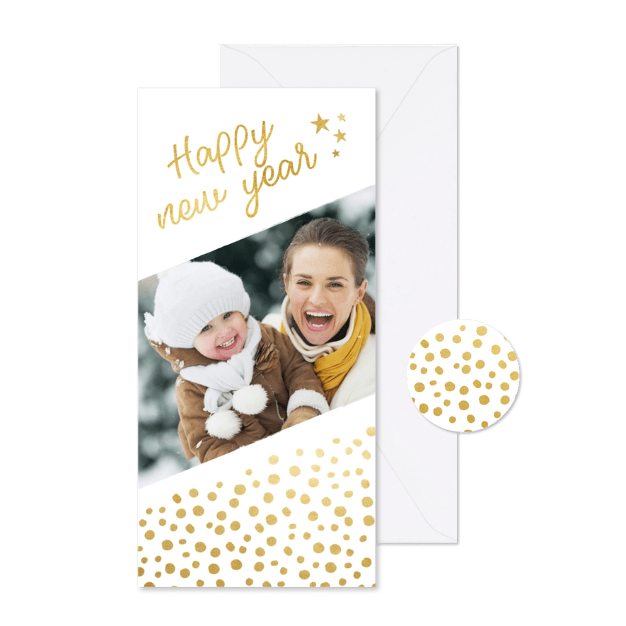 Langwerpige nieuwjaarskaart met schuine foto - Kaartimpressie