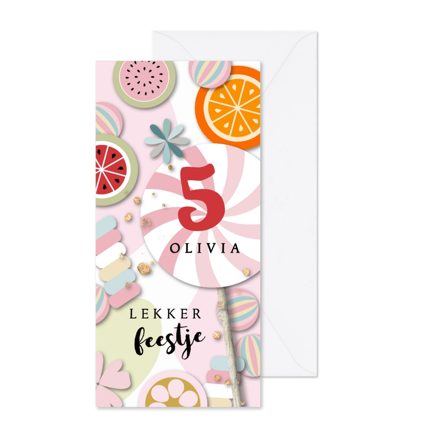 Lekker feestje meisje snoep uitnodiging - Kaartimpressie