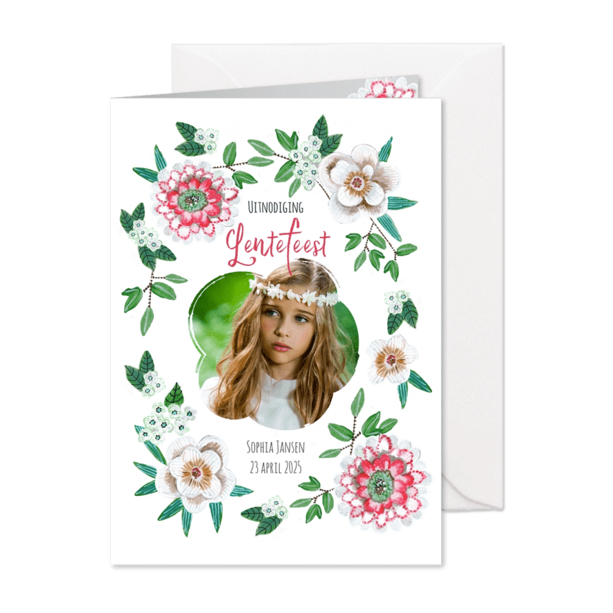 Lentefeest botanisch bloemen uitnodiging - Kaartimpressie