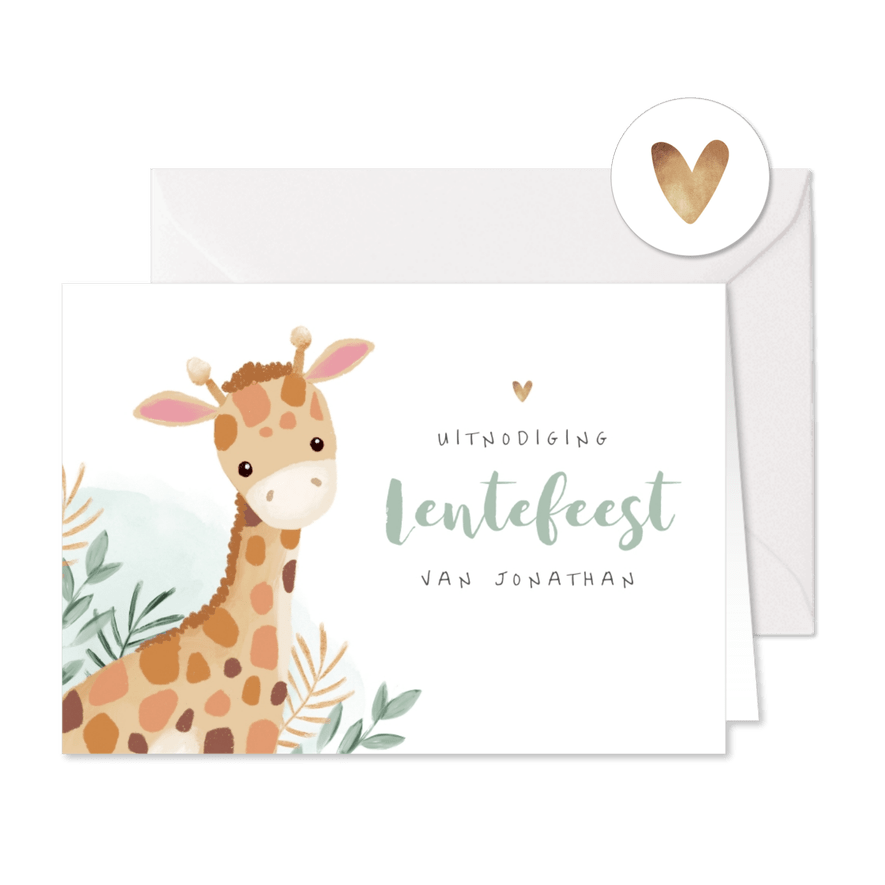 Lentefeest giraf jungle uitnodiging lief illustratie - Kaartimpressie