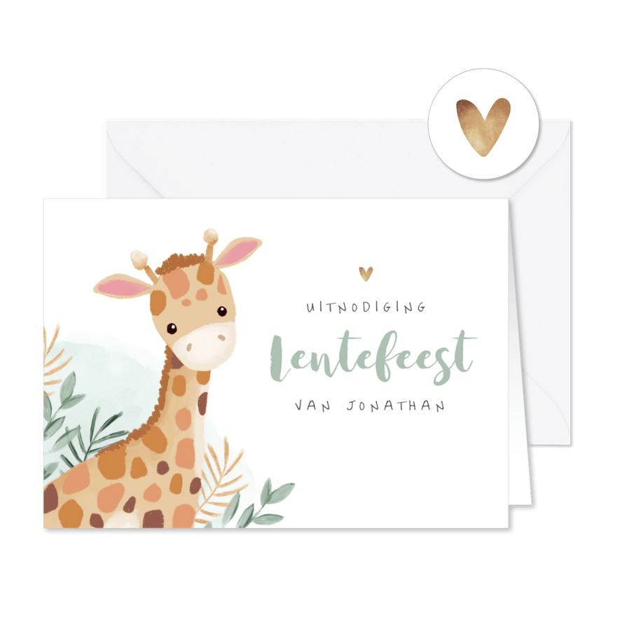Lentefeest giraf jungle uitnodiging lief illustratie - Kaartimpressie