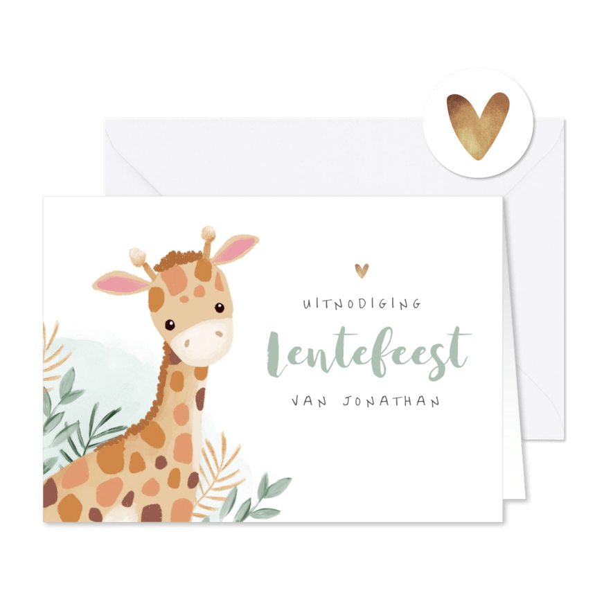 Lentefeest giraf jungle uitnodiging lief illustratie - Kaartimpressie