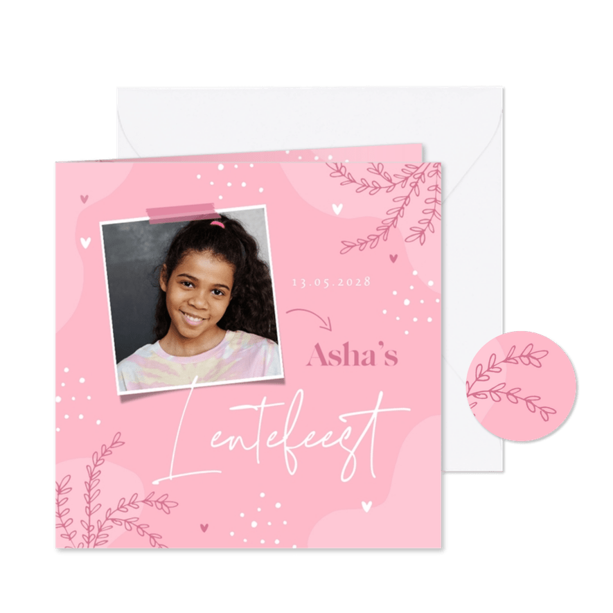 Lentefeest roze uitnodiging hartjes foto - Kaartimpressie