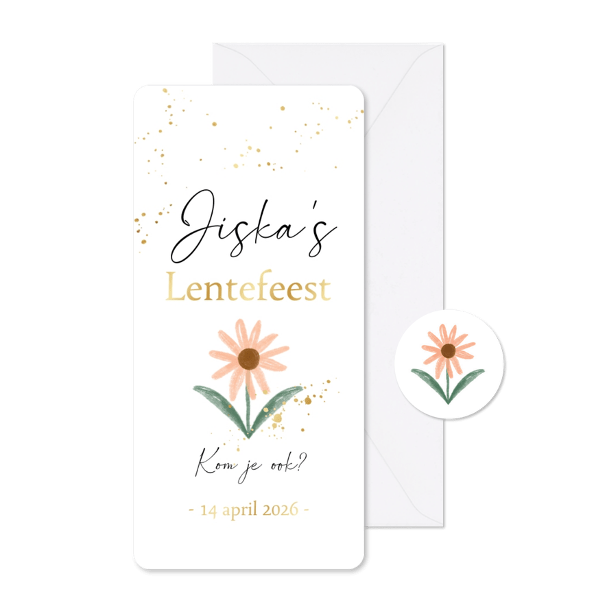 Lentefeest uitnodiging bloemen illustratie goud - Kaartimpressie