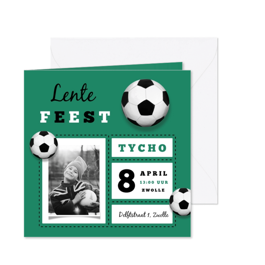 Lentefeest uitnodiging jongen stoer voetbal foto - Kaartimpressie