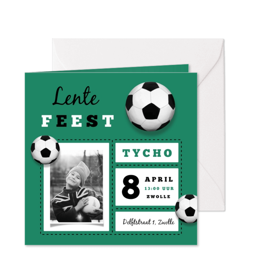 Lentefeest uitnodiging jongen stoer voetbal foto - Kaartimpressie