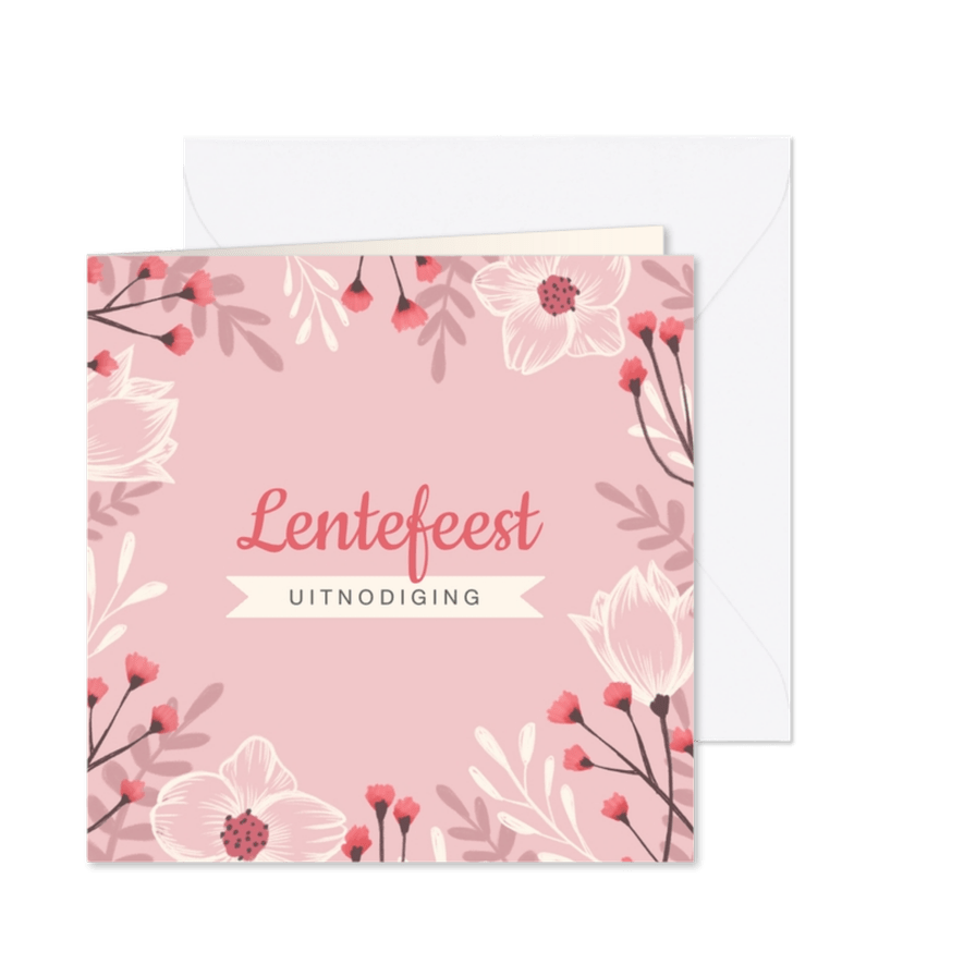 Lentefeest uitnodiging stijlvol en hip met bloemen - Kaartimpressie