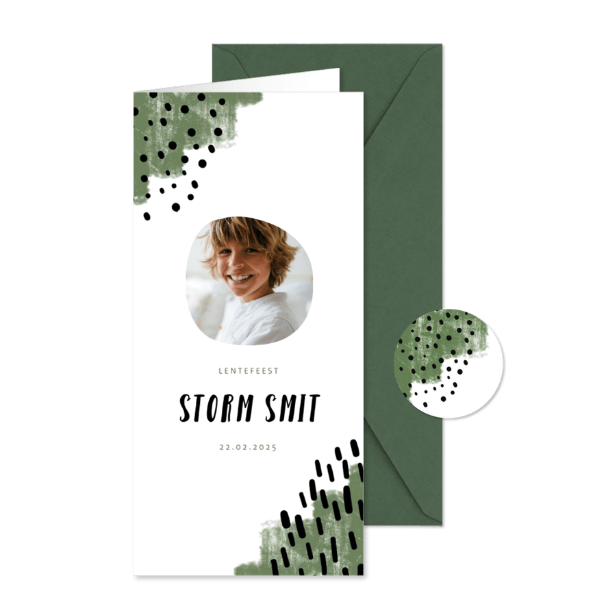  Lentefeest uitnodiging verfstrepen aanpasbaar met foto - Kaartimpressie