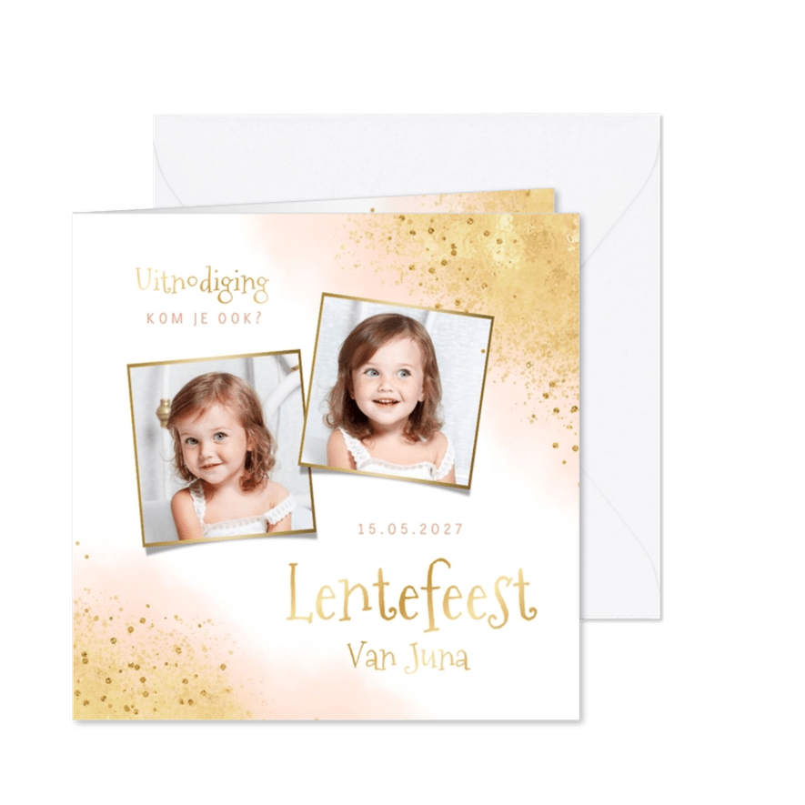 Lentefeest uitnodiging waterverf goud roze foto - Kaartimpressie