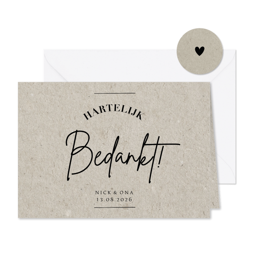 Less is more bedanktkaart trouwen moderen typografie - Kaartimpressie