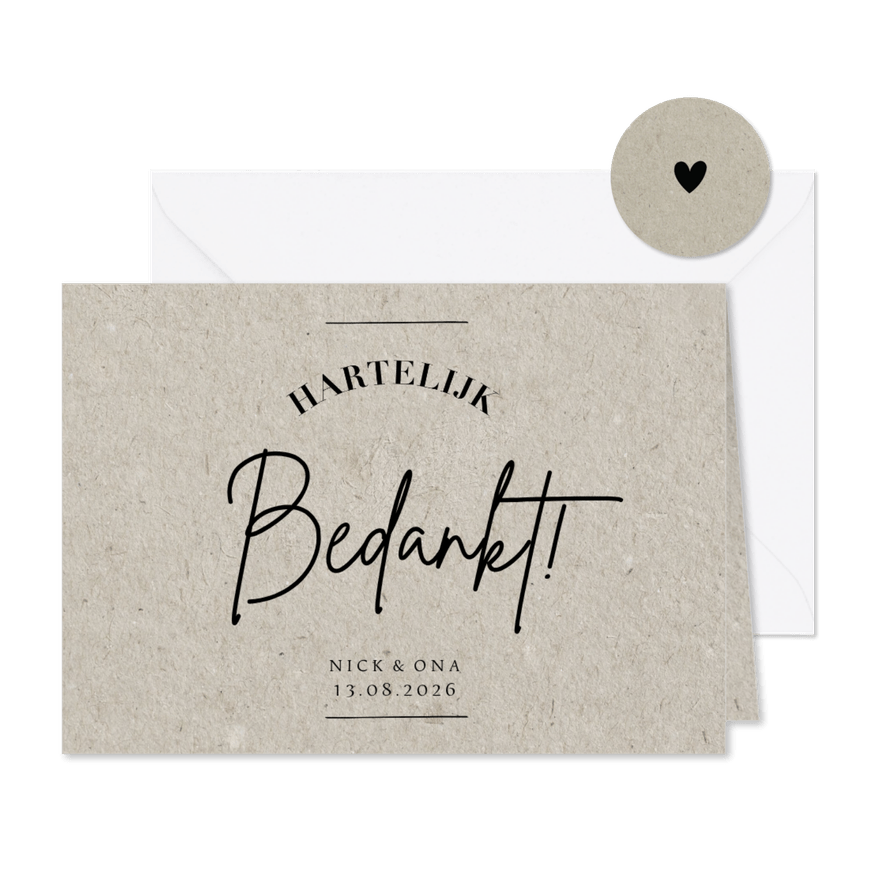 Less is more bedanktkaart trouwen moderen typografie - Kaartimpressie
