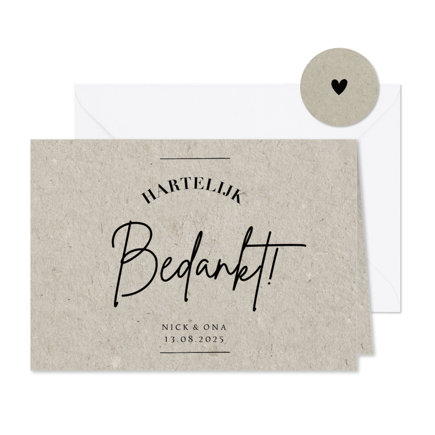 Less is more bedanktkaart trouwen moderen typografie - Kaartimpressie