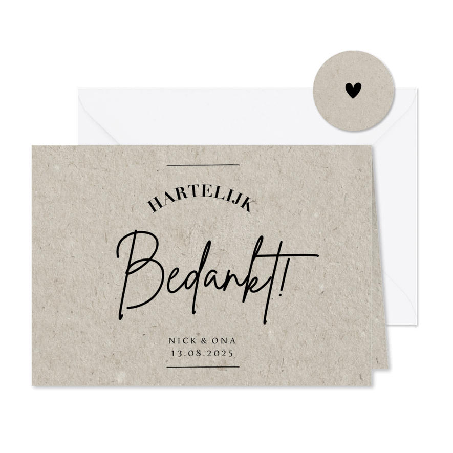 Less is more bedanktkaart trouwen moderen typografie - Kaartimpressie