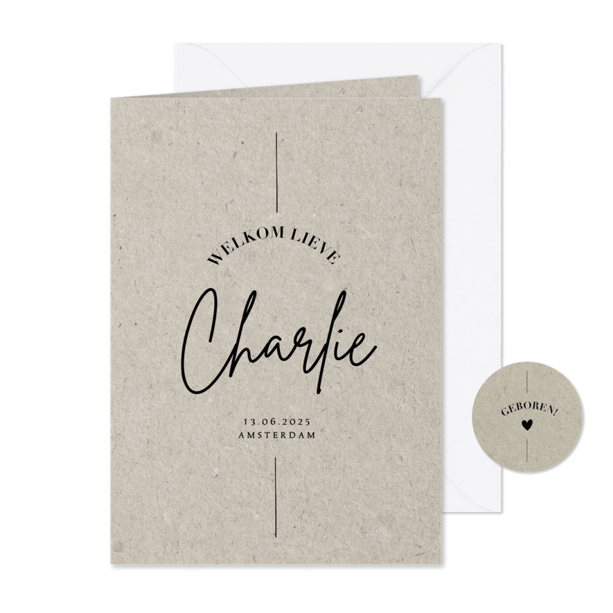 Less is more geboortekaartje kraft moderne typografie - Kaartimpressie