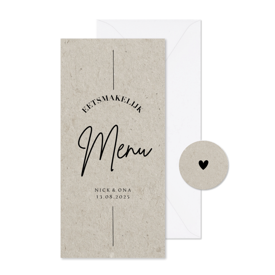 Less is more menukaart trouwen kraftlook moderne typografie - Kaartimpressie