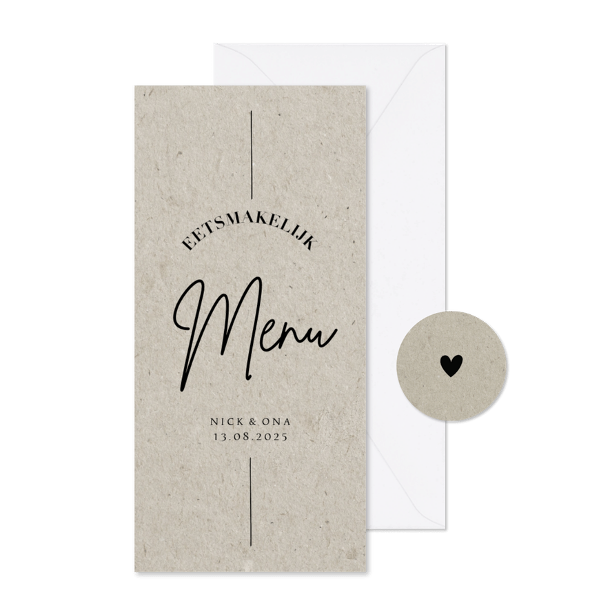 Less is more menukaart trouwen kraftlook moderne typografie - Kaartimpressie