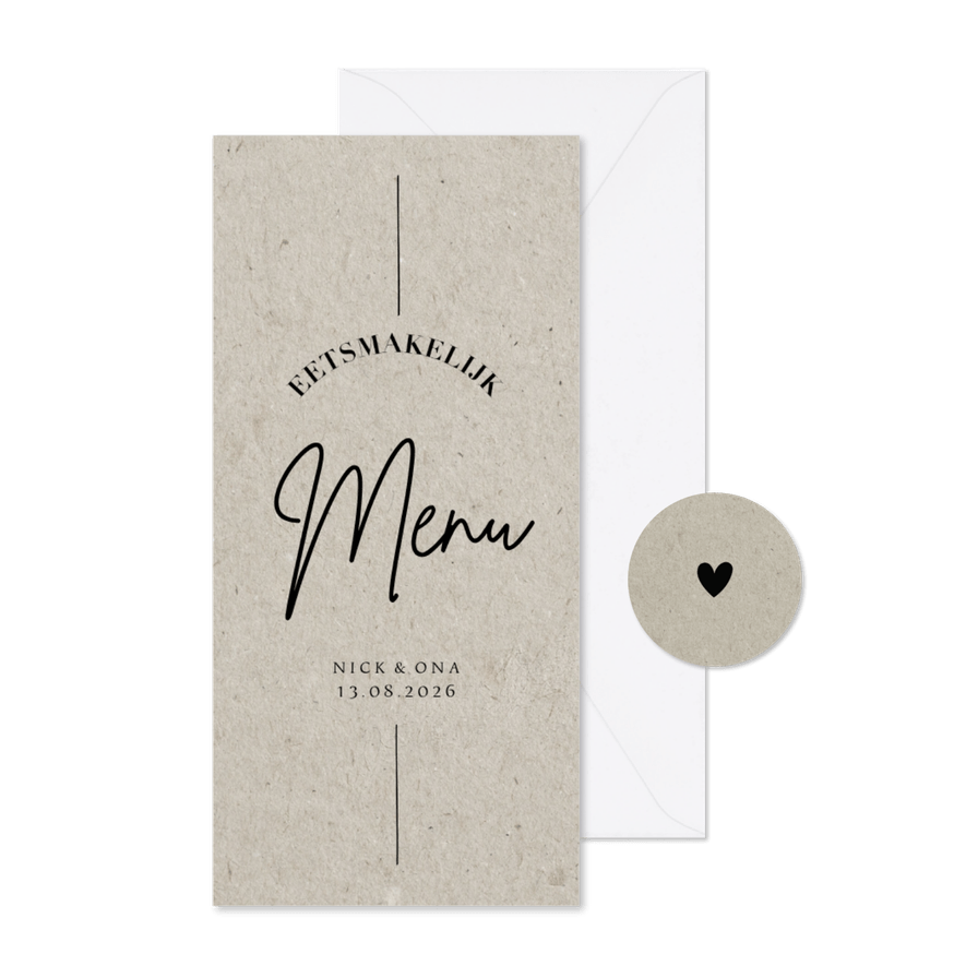 Less is more menukaart trouwen kraftlook moderne typografie - Kaartimpressie