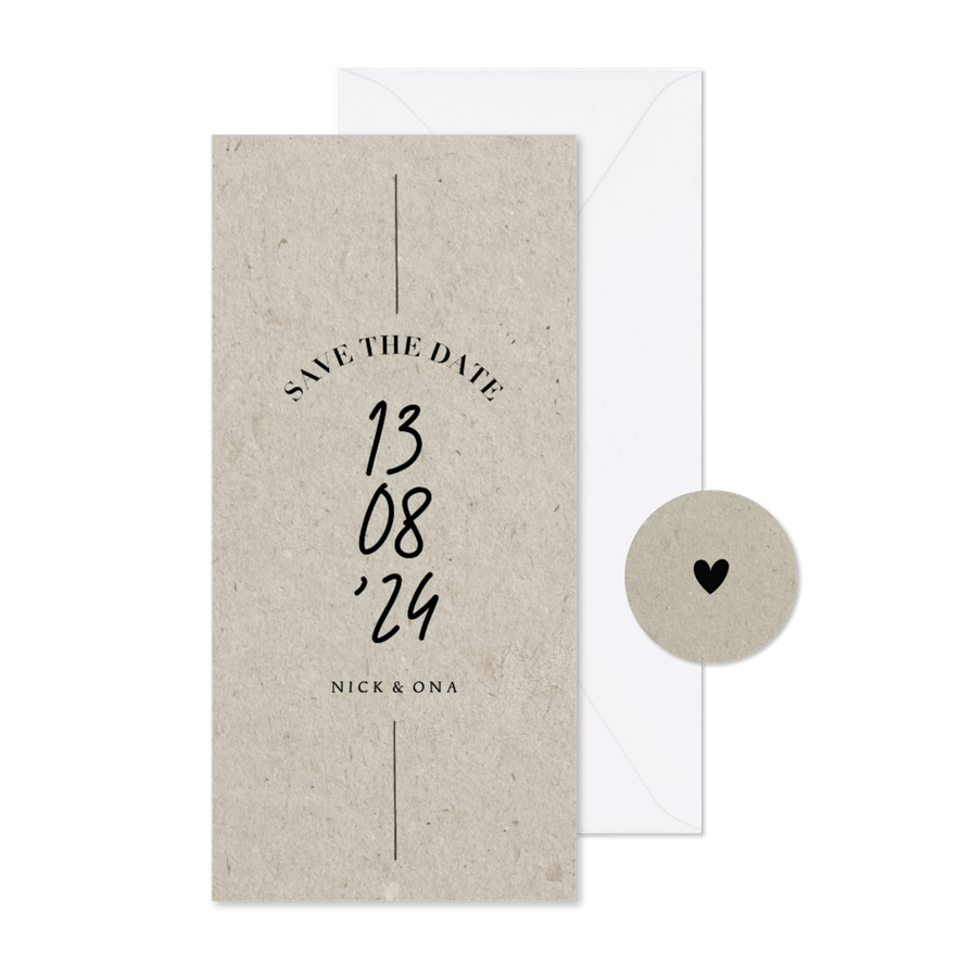 Less is more save the date trouwkaart met datum typografie - Kaartimpressie