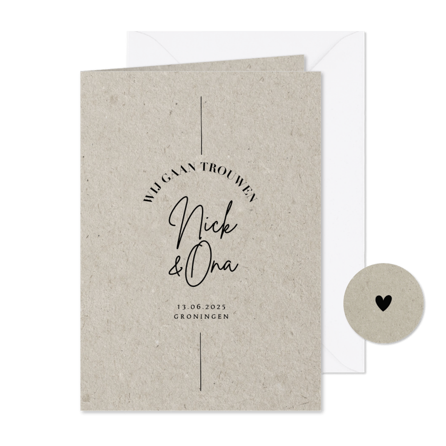 Less is more trouwkaart kraftlook moderne typografie - Kaartimpressie