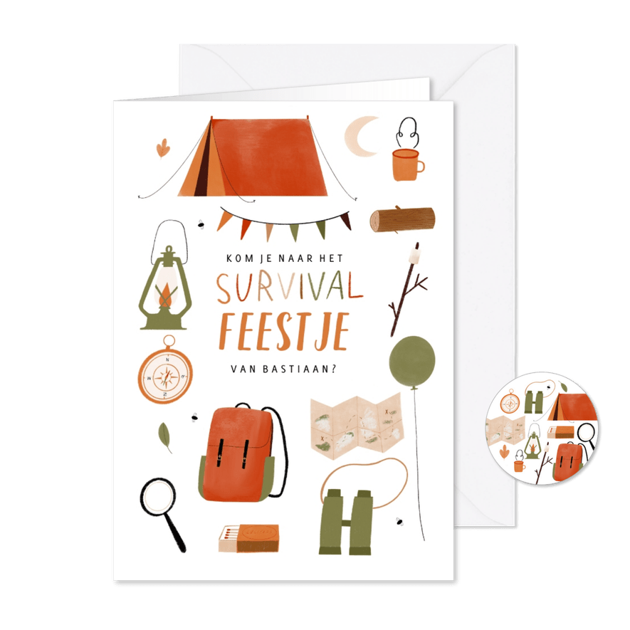 Leuk kinderfeestje survival kampeer outdoor illustratie - Kaartimpressie