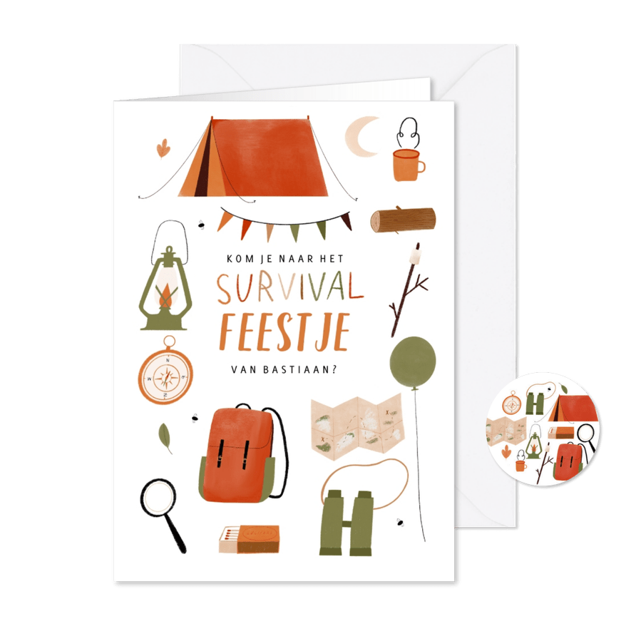 Leuk kinderfeestje survival kampeer outdoor illustratie - Kaartimpressie