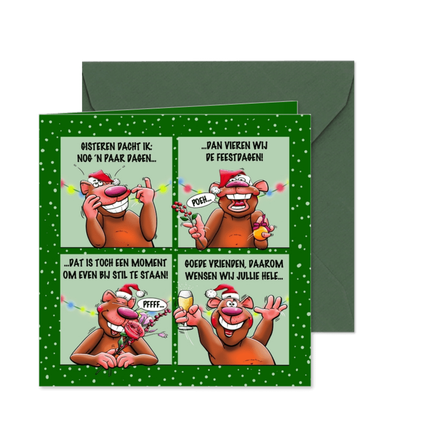 Leuke kerstkaart beer en een enorme taart - Kaartimpressie